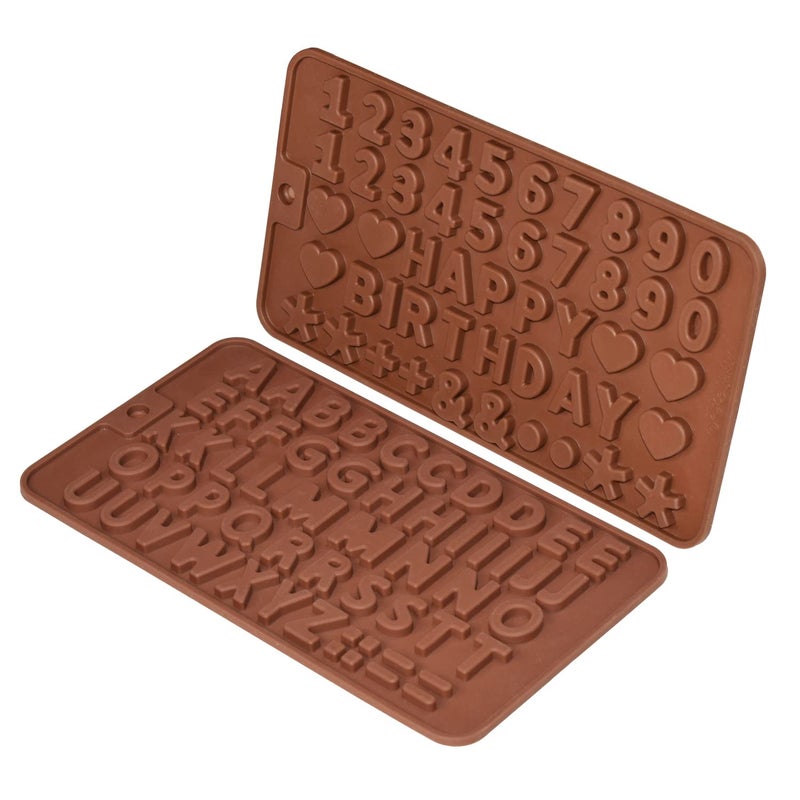 Murong Silicone Letter Number Molds,Reusable Chocolate Molds with Happy Birthday Cake Decorating Symbols(Brown 2pcs) - Image 1